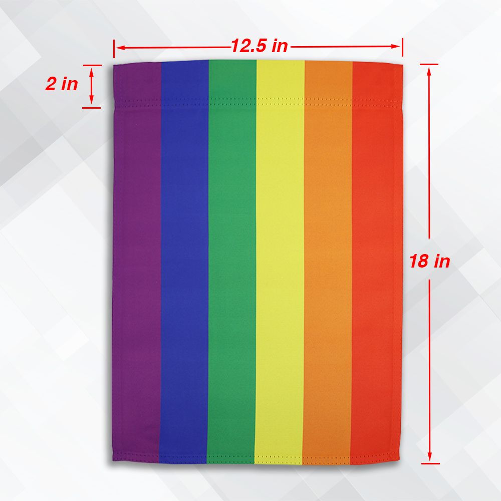 Rainbow pride garden flag, 12.5 x 18 inches.