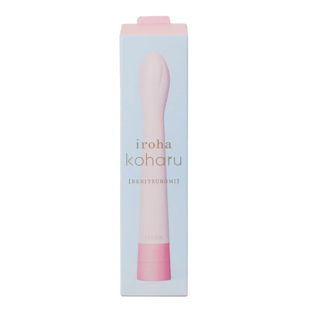 A pink Iroha Koharu Benitsubomi vibrator in its packaging.