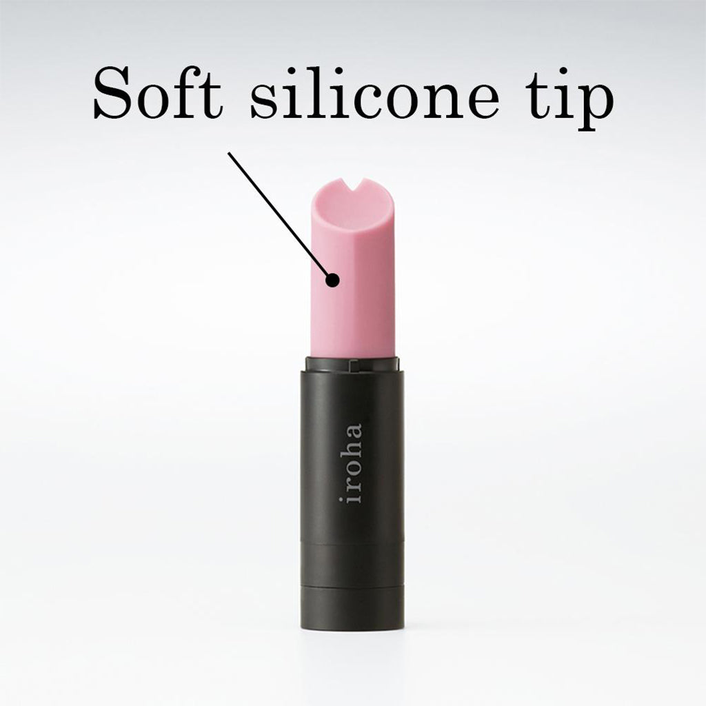 Lilac and black waterproof silicone personal massager with a soft tip.