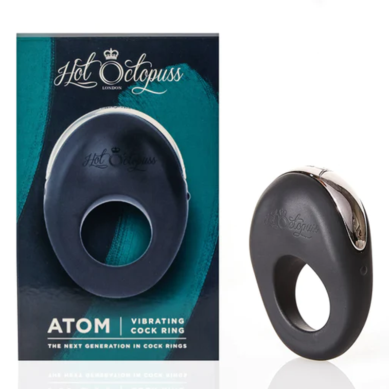 Hot Octopuss Atom vibrating cock ring in black with silver accents.