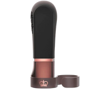 Black and rose gold wearable finger vibrator with a crown emblem on the base.