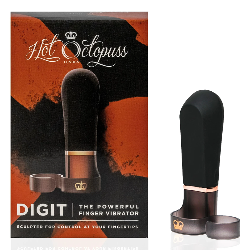 DiGiT finger vibrator with a black silicone tip and rose gold accents.