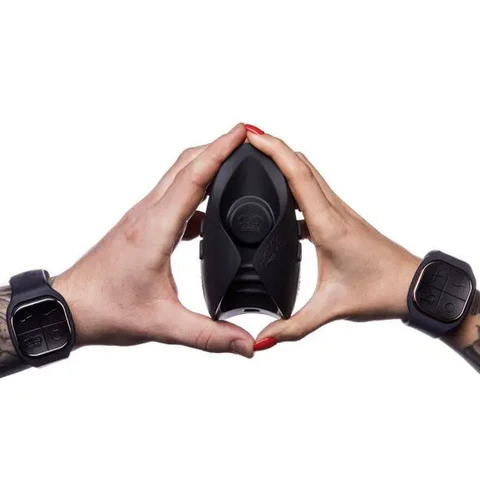 Couples vibrator with two wrist remotes.