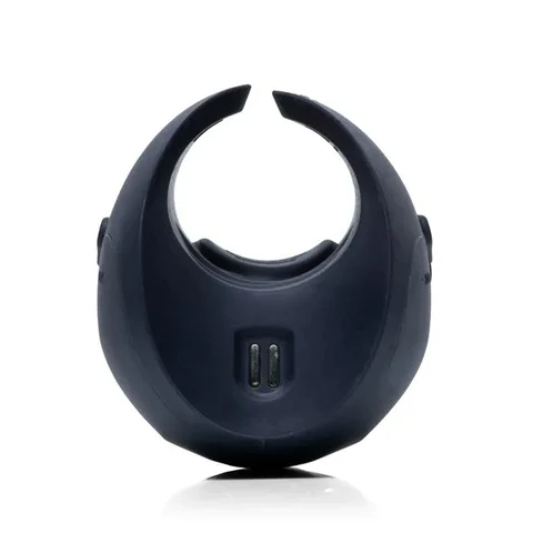 Dark blue couples vibrator with dual remotes.