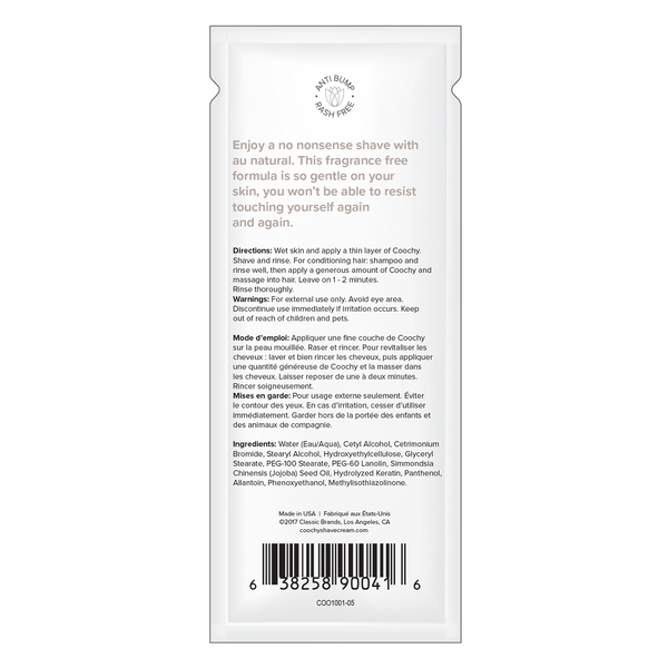 Fragrance-free shave cream with instructions and ingredients listed.