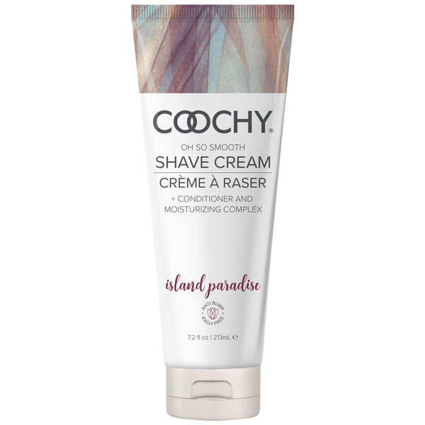 Coochy Island Paradise Shave Cream tube with a patterned top.