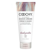 Coochy Island Paradise shave cream in a white tube with a colorful abstract design.