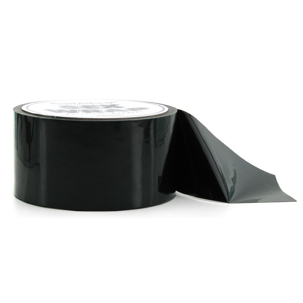 Black PVC bondage tape with a self-adhering design.