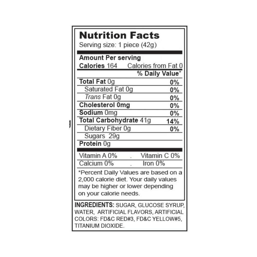 Nutrition facts label for strawberry flavored candy ball gag.