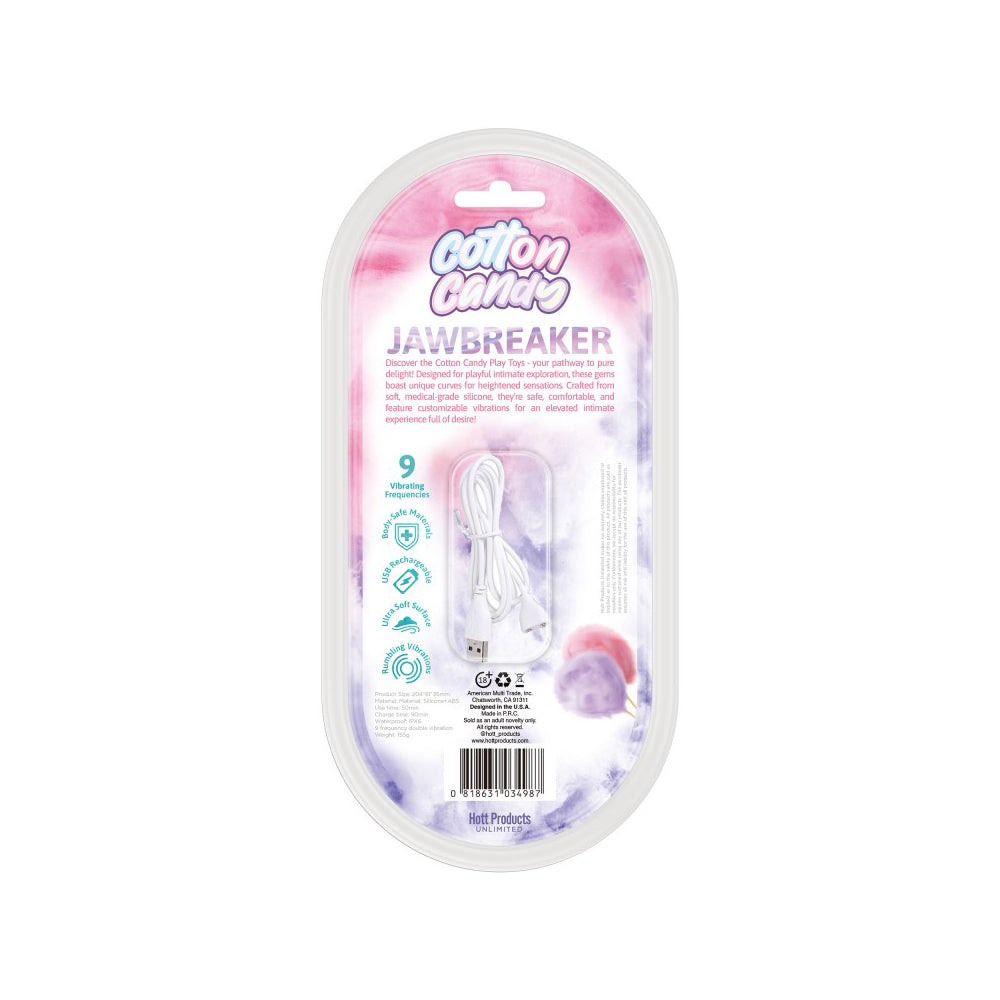 Jawbreaker Cotton Candy dual vibrator made of silicone with USB charging.