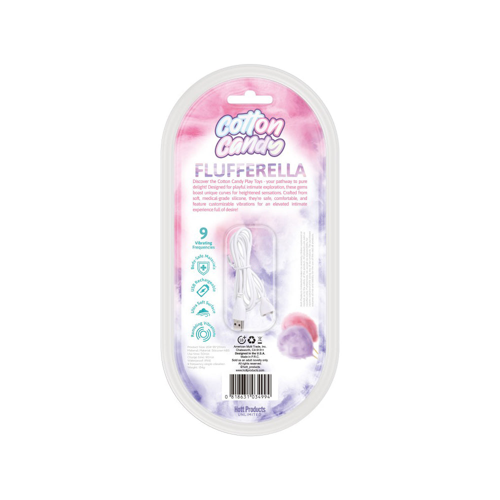 Cotton Candy Flufferella vibrator with 9 speeds and USB charging.