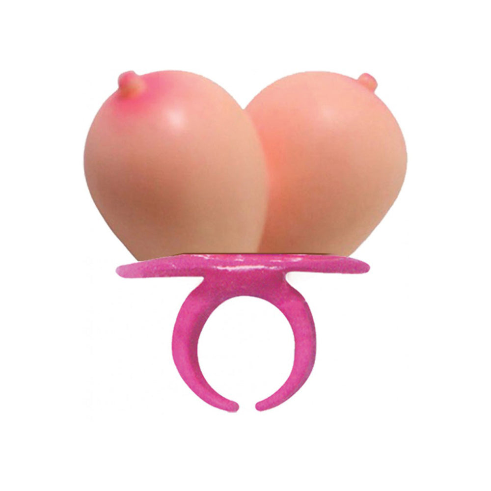 Boobie shaped ring lollipops on a pink ring.