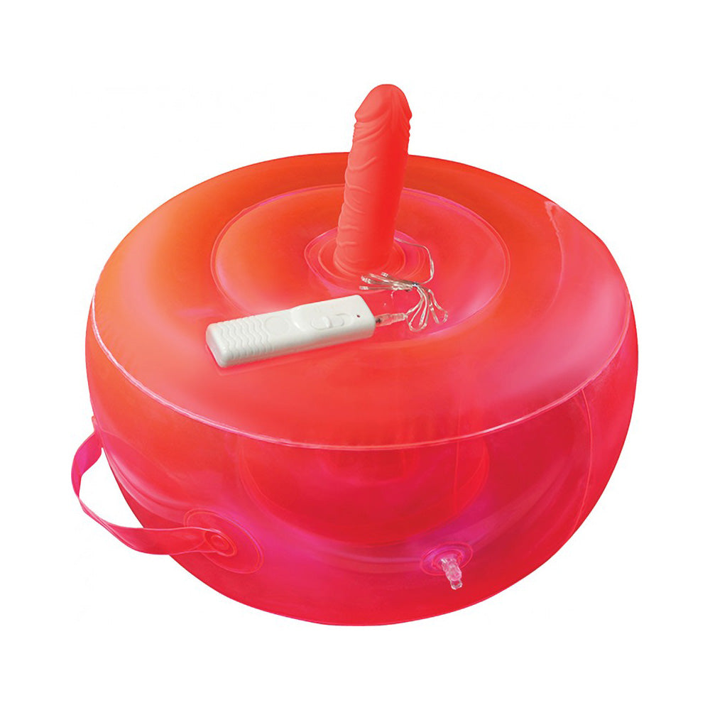 Red inflatable seat with a vibrating dildo and remote control.