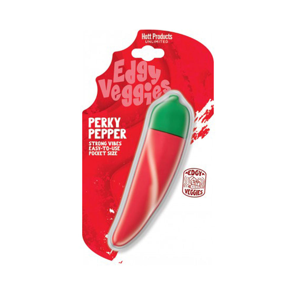 A red pepper-shaped mini vibrator with a green tip.