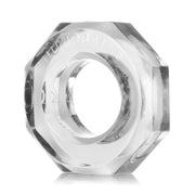 Clear octagonal cock ring and ball stretcher with "HUMPBALLS" embossed.
