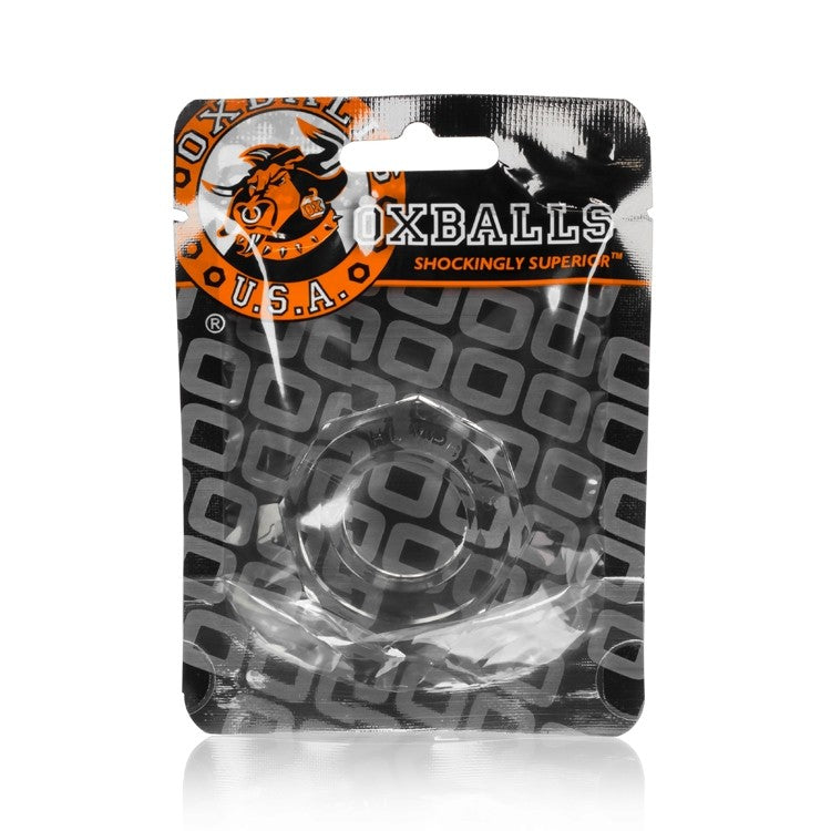 Oxballs Humpballs FLEXtpr cock ring and ball stretcher in clear packaging.