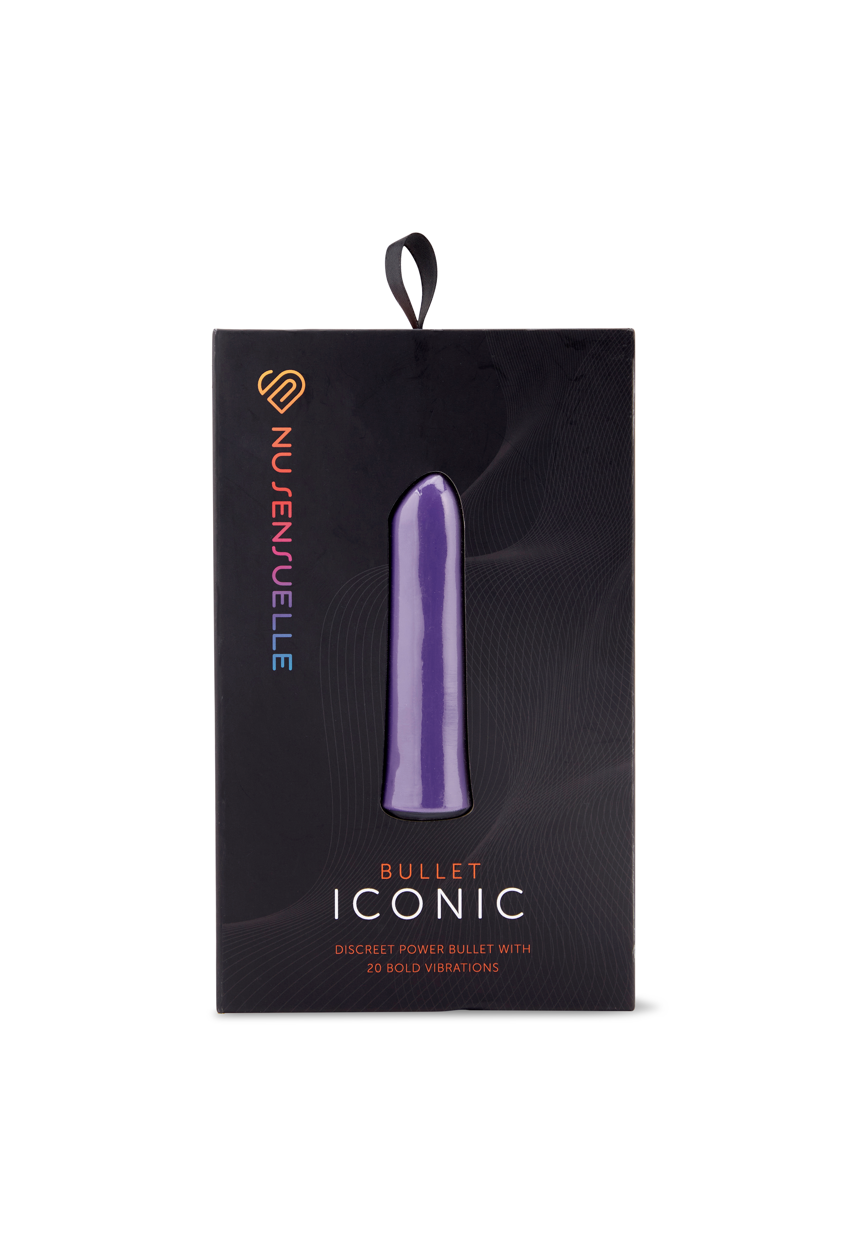 Purple bullet vibrator in its black packaging with the Nu Sensuelle logo.