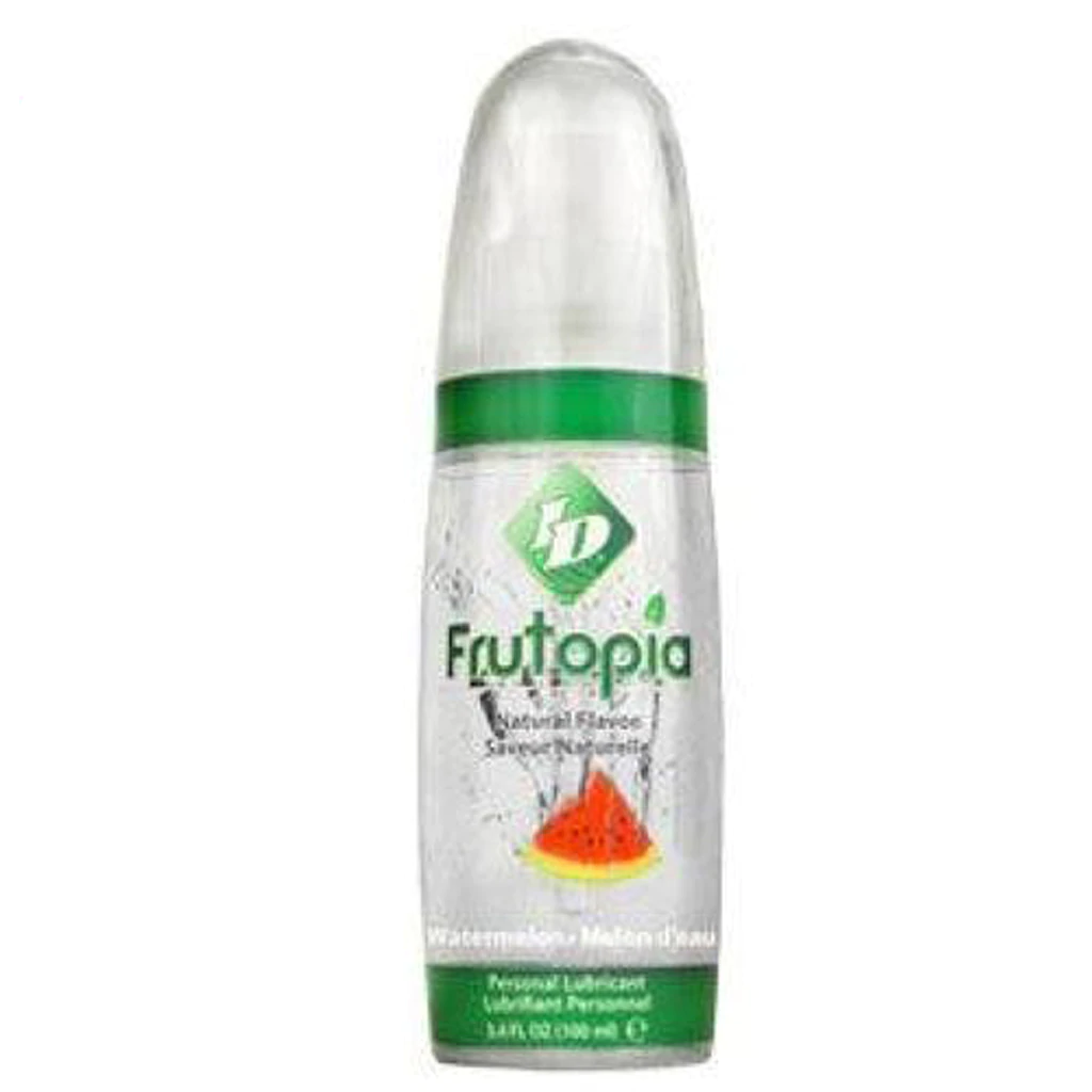 Frutopia Watermelon flavored personal lubricant in a clear pump bottle.