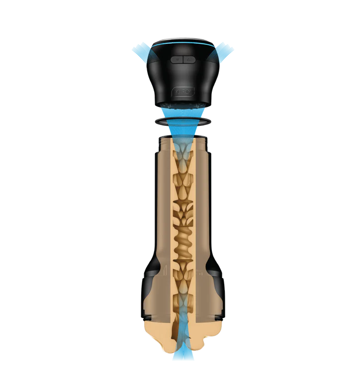App-controlled oral stroker and suction kit with internal textured sleeve.