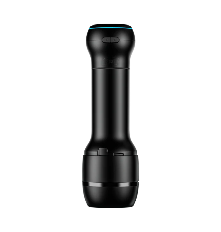 Black Kiiroo oral stroker and PowerBlow suction kit with blue light accent.