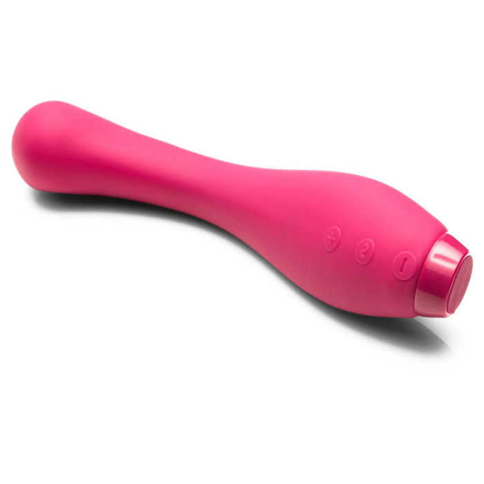 A fuchsia Juno G-spot and clitoral vibrator with three buttons.