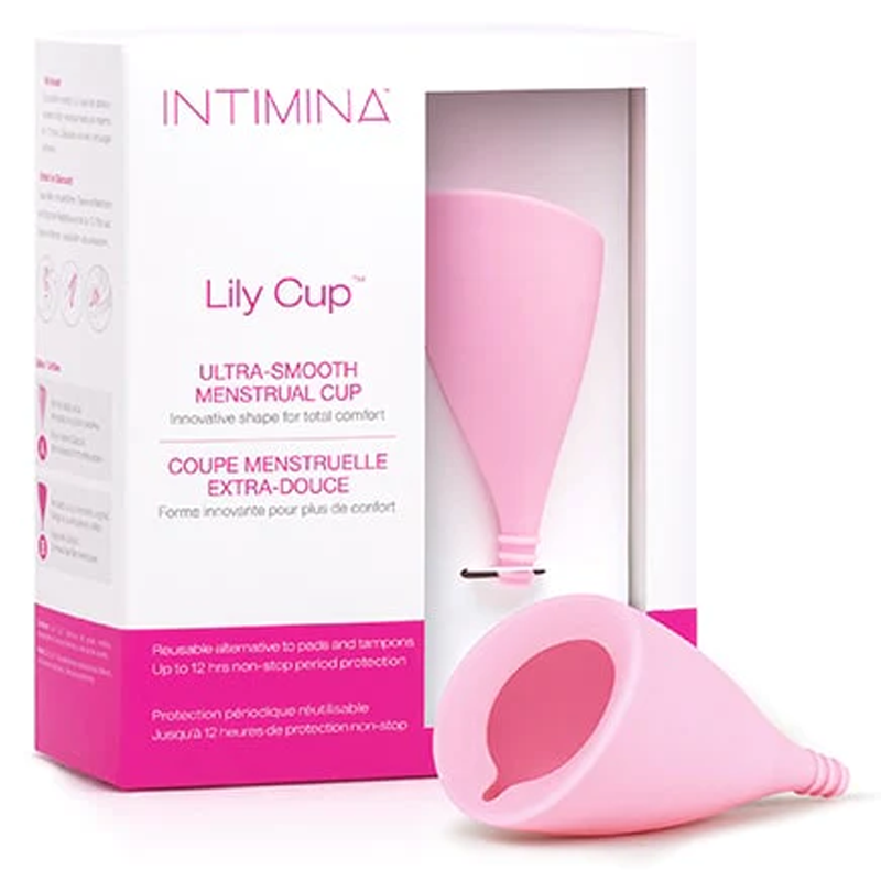 Pink Lily Cup menstrual cup in packaging.