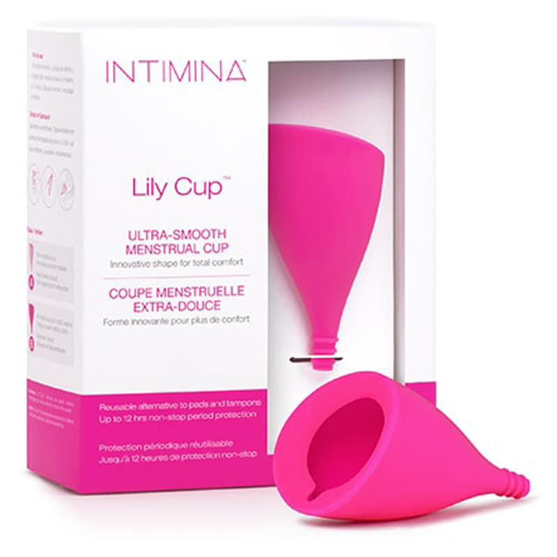 Pink Lily Cup menstrual cup with packaging.