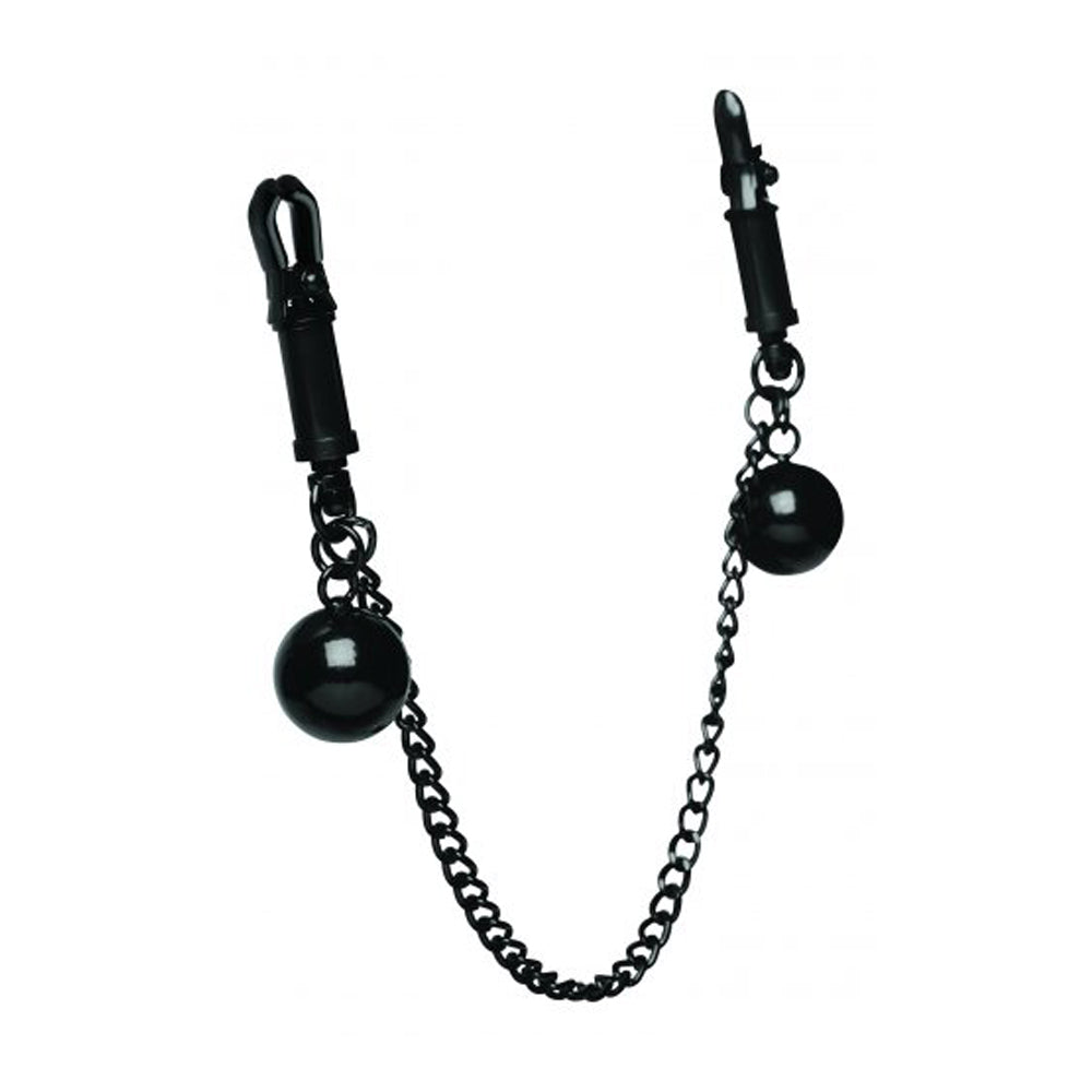 Adjustable black clamps with chain and two 4oz ball weights.