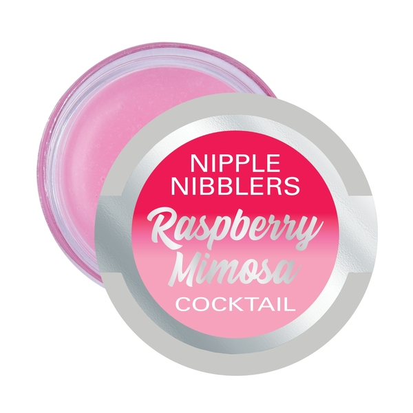 A pink balm in a jar labeled "Raspberry Mimosa Cocktail".