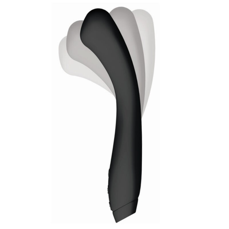 Black flexible silicone vibrator with a curved design.