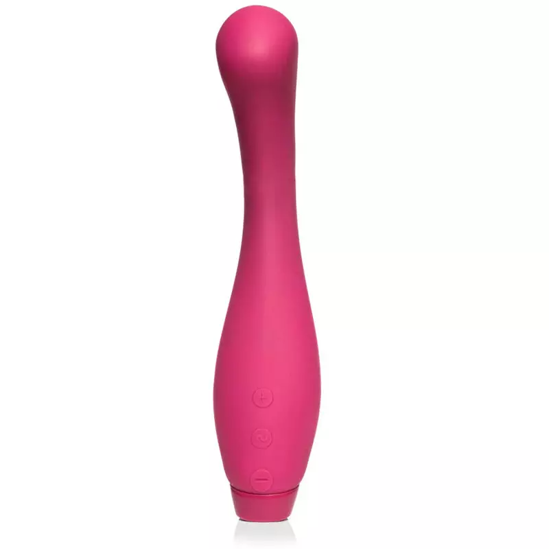 A fuchsia Juno G-spot and clitoral vibrator with three buttons.