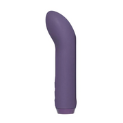 Purple G-spot and clitoral vibrator with a curved tip.