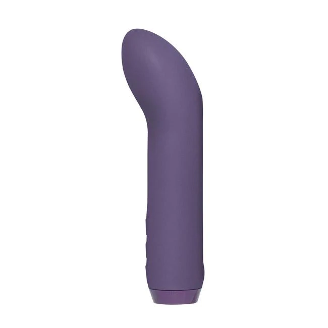 Purple G-spot and clitoral vibrator with a curved tip.