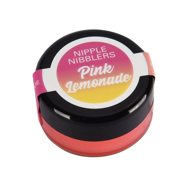 A small jar of pink lemonade flavored nipple tingle balm.