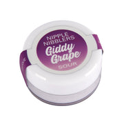 A white jar of Giddy Grape Sour Nipple Nibblers balm.