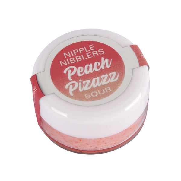 A small jar of Peach Pizazz sour nipple nibblers.