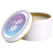 Vanilla Sugar Pheromone Soy Massage Candle with "Fuck Me" label.