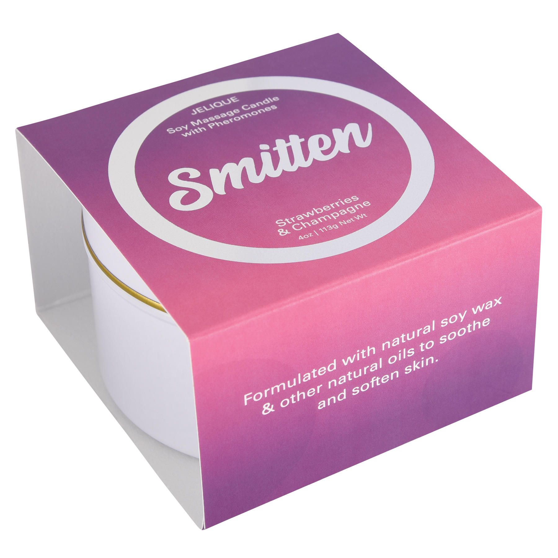 JELIQUE Smitten Soy Massage Candle with Pheromones in Strawberry & Champagne scent.