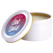 Soy massage candle with pheromones in passion fruit scent.