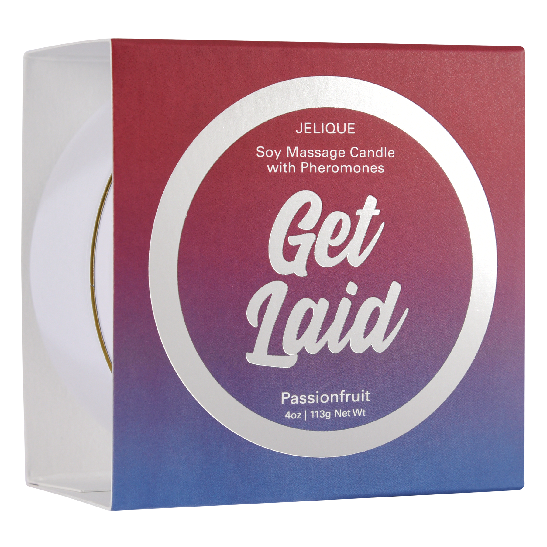 Pheromone massage candle with passion fruit scent.