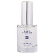 Pure Instinct True Blue fragrance in a clear glass bottle with a silver cap.