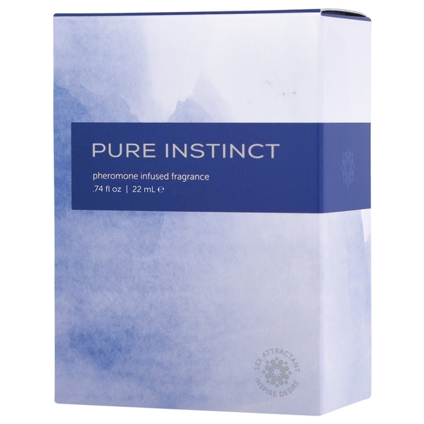 Pure Instinct pheromone infused fragrance in a blue and white box.