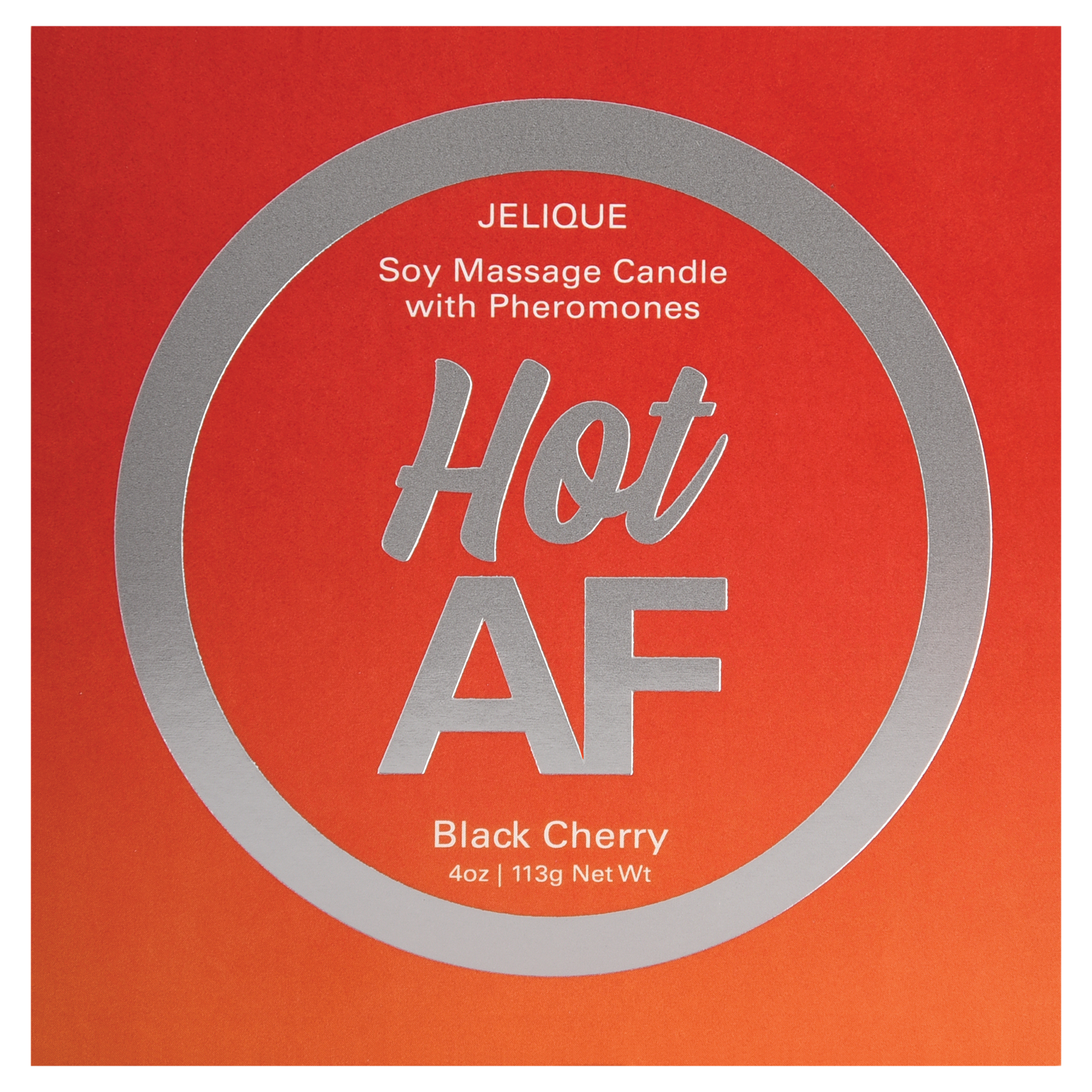 JELIQUE Hot AF Soy Massage Candle with Pheromones in Black Cherry.