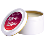 Soy massage candle with pheromones in Ravenous Raspberry scent.