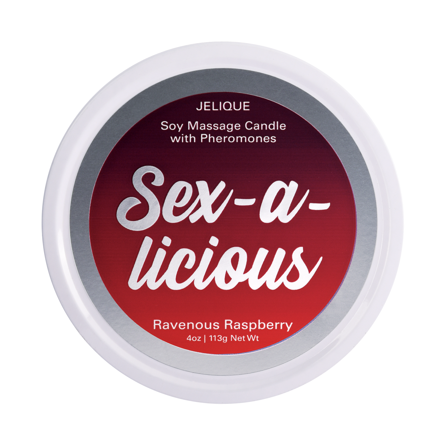 Jelique Soy Massage Candle with Pheromones in Ravenous Raspberry.
