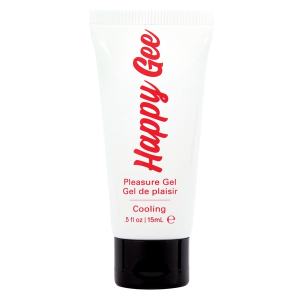 Happy Gee Cooling Pleasure Gel in a white tube with a black cap.