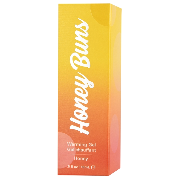 Honey Buns warming gel in honey flavor on a gradient background.