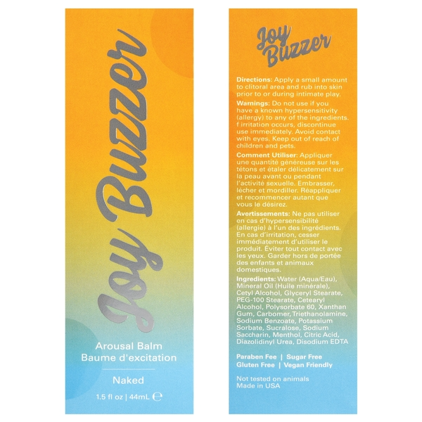 Joy Buzzer arousal balm in Naked flavor, 1.5 fl oz.