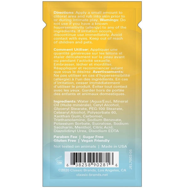 Arousal balm with directions, ingredients, and barcode.