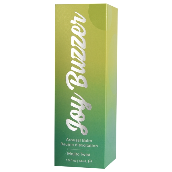 Clitoral arousal balm in Mojito Twist flavor on a gradient green box.